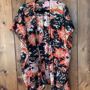 E & K Women's Spring Floral Multicolor Festival Boho Open Front Kimono Jacket OS